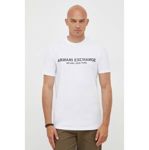 Bavlněné tričko Armani Exchange bílá barva, s aplikací