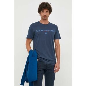 Bavlněné tričko La Martina tmavomodrá barva, s potiskem