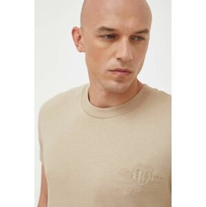 Bavlněné tričko Gant béžová barva, s aplikací