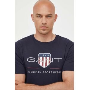 Bavlněné tričko Gant tmavomodrá barva, s potiskem
