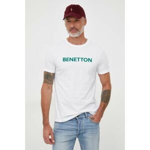 Bavlněné tričko United Colors of Benetton bílá barva, s potiskem