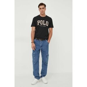 Bavlněné tričko Polo Ralph Lauren černá barva, s aplikací