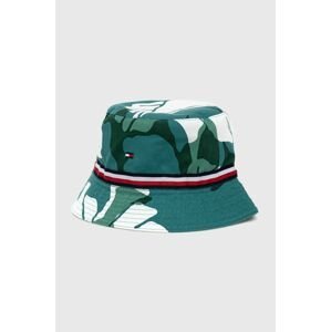Oboustranný bavlněný klobouk Tommy Hilfiger zelená barva, bavlněný