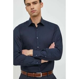 Bavlněné tričko Karl Lagerfeld tmavomodrá barva, slim, s klasickým límcem
