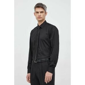 Bavlněné tričko Karl Lagerfeld černá barva, slim, s klasickým límcem