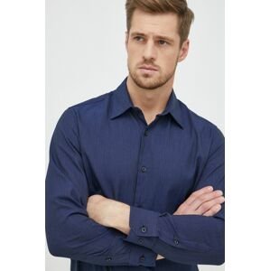 Bavlněné tričko Selected Homme tmavomodrá barva, regular, s klasickým límcem