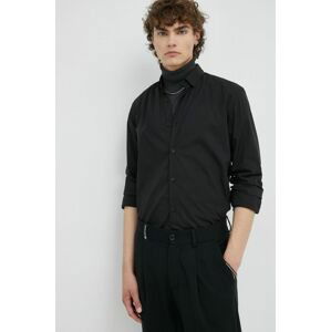 Košile Bruuns Bazaar pánská, černá barva, regular, s límečkem button-down