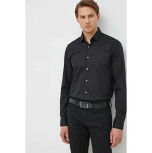 Bavlněné tričko Calvin Klein černá barva, slim, s klasickým límcem