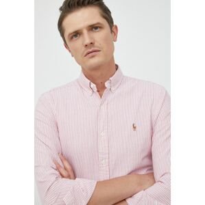 Košile Polo Ralph Lauren růžová barva, slim, s límečkem button-down