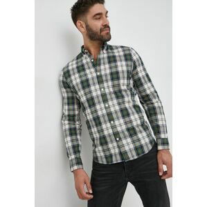 Košile GAP pánská, zelená barva, slim, s límečkem button-down