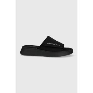 Pantofle Calvin Klein Jeans One-strap Sandal dámské, černá barva, na platformě