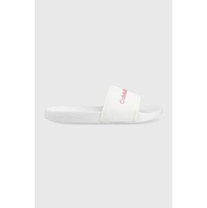Pantofle Calvin Klein Jeans Slide Bold Institutional dámské, bílá barva