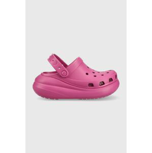 Pantofle Crocs Classic Crush Clog dámské, růžová barva, na platformě