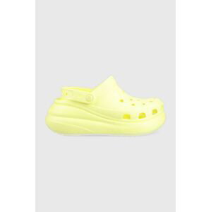 Pantofle Crocs Classic Crush Clog dámské, žlutá barva, na platformě