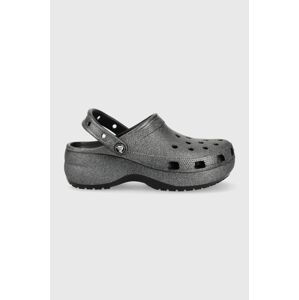 Pantofle Crocs Classicplatformglitteriiclog W dámské, černá barva, na platformě