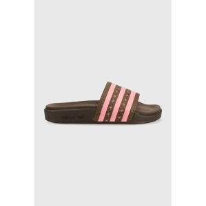 Pantofle adidas Originals Adilette dámské, hnědá barva, na platformě