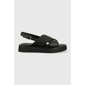 Kožené sandály Calvin Klein Flatform Sandal dámské, černá barva, na platformě