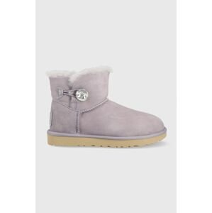 Semišové sněhule UGG W Mini Bailey Button Bling fialová barva