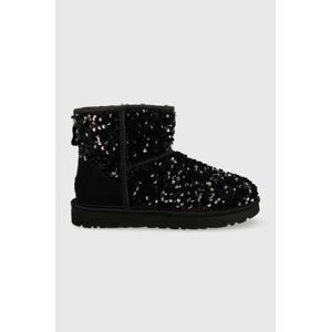 Sněhule UGG W Classic Mini Chunky Sequin černá barva