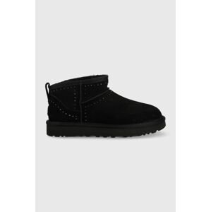 Semišové sněhule UGG W Classic Ultra Mini Bling černá barva