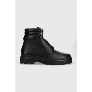 Kožené trapery Calvin Klein Combat Boot Pb Lth pánské, černá barva