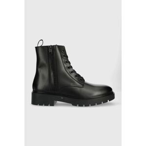 Kožené kotníkové boty Calvin Klein Jeans Combat Mid Laceup Boot W Zip pánské, černá barva