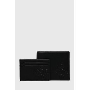 Kožená peněženka a držák na karty HUGO černá barva