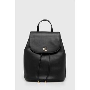 Kožený batoh Lauren Ralph Lauren dámský, černá barva, malý, hladký