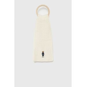 Šátek z vlněné směsi Polo Ralph Lauren bílá barva, s aplikací