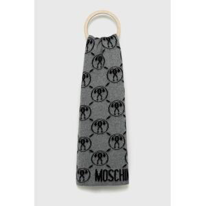 Šátek z vlněné směsi Moschino šedá barva, vzorovaný