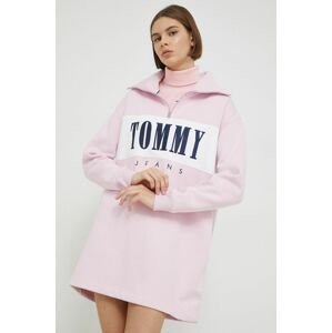 šaty Tommy Jeans růžová barva, mini, oversize