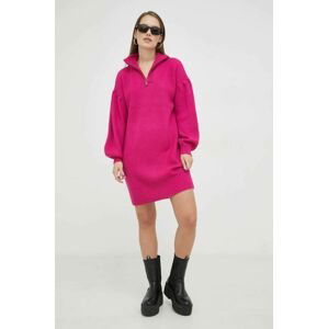 Šaty z vlněné směsi Karl Lagerfeld růžová barva, mini, oversize