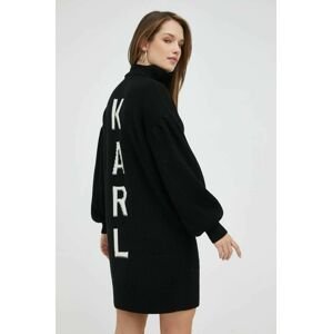 Šaty z vlněné směsi Karl Lagerfeld černá barva, mini, oversize