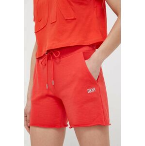 Kraťasy Dkny dámské, červená barva, hladké, medium waist