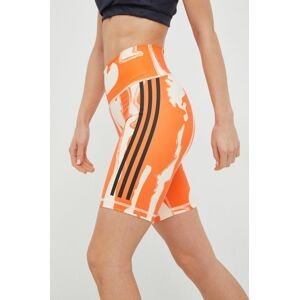 Tréninkové šortky adidas Performance Thebe Magugu dámské, oranžová barva, vzorované, high waist