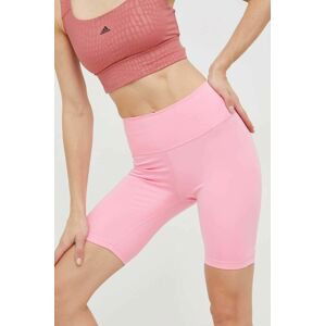 Tréninkové šortky adidas Performance Optime dámské, růžová barva, hladké, high waist