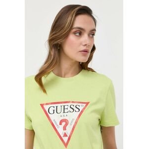 Bavlněné tričko Guess zelená barva