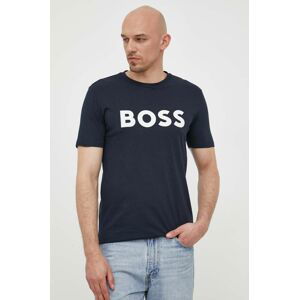 Bavlněné tričko BOSS BOSS CASUAL tmavomodrá barva, s potiskem