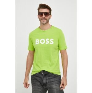Bavlněné tričko BOSS BOSS CASUAL zelená barva, s potiskem