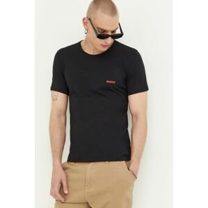 Bavlněné tričko HUGO 3-pack černá barva, s potiskem