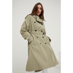 Trench kabát Answear Lab dámský, zelená barva, přechodný, dvouřadový