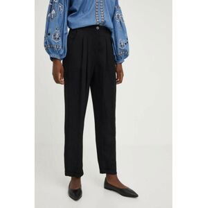 Kalhoty s lněnou směsí Answear Lab černá barva, střih chinos, high waist