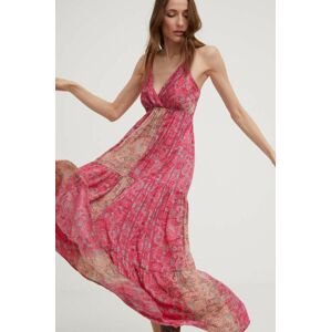 Hedvábné šaty Answear Lab růžová barva, maxi