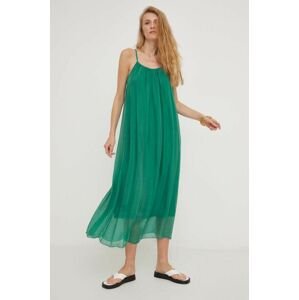Šaty s hedvábím Answear Lab zelená barva, midi, oversize
