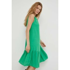 Plátěné šaty Answear Lab zelená barva, midi, oversize