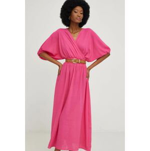 Plátěné šaty Answear Lab růžová barva, maxi