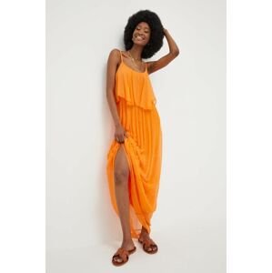 Šaty s hedvábím Answear Lab oranžová barva, maxi
