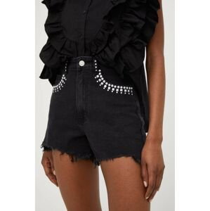 Džínové šortky Answear Lab dámské, černá barva, s aplikací, high waist