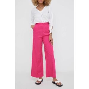 Kalhoty s lněnou směsí Answear Lab růžová barva, jednoduché, high waist
