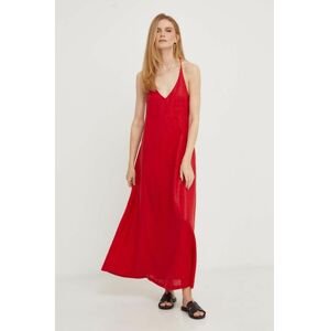 Plátěné šaty Answear Lab červená barva, maxi